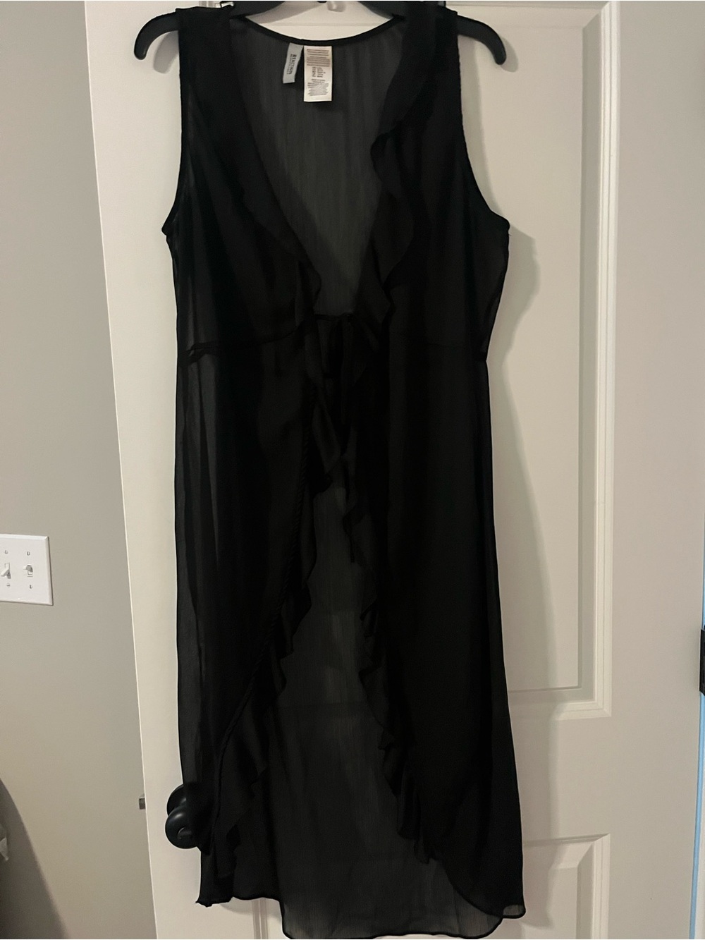 Sheer Black Ruffle Front Sleeveless bathing suit cover-up
